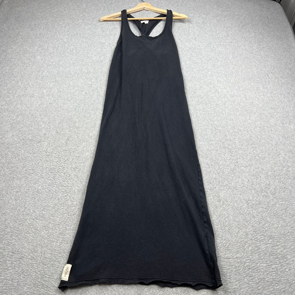 MIKUTA Twisted Maxi Dress Womens Medium Black Cotton Knit Racerback Scoop Neck